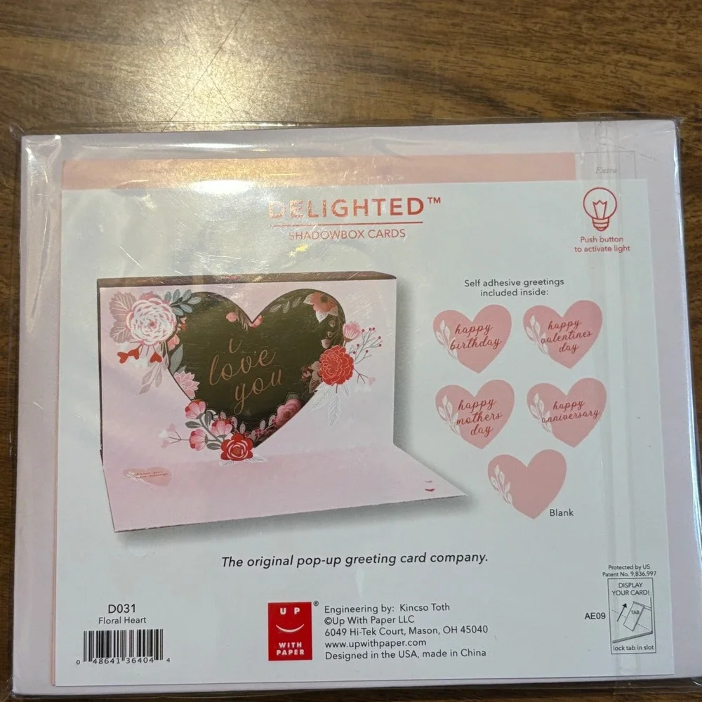Love Delighted Floral Heart Shadowbox Card Push Button Light Anniversary Wedding